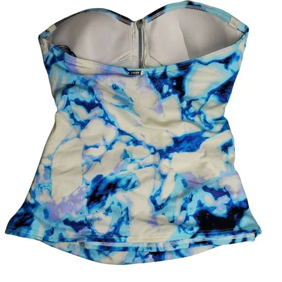 Tankini Top Blue White Tie Dye Stretch Detachable Strap XS New - Picture 2 of 5
